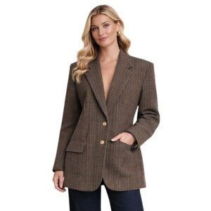 Vintage Wool Plaid Single-Breasted Oversized Blazer
